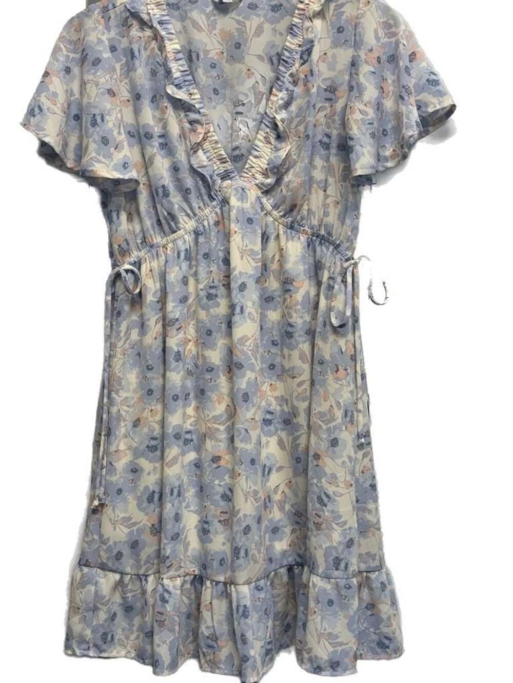 Women's Blue & White Floral Mini Dress + Smocked Size M - Picture 4 of 14